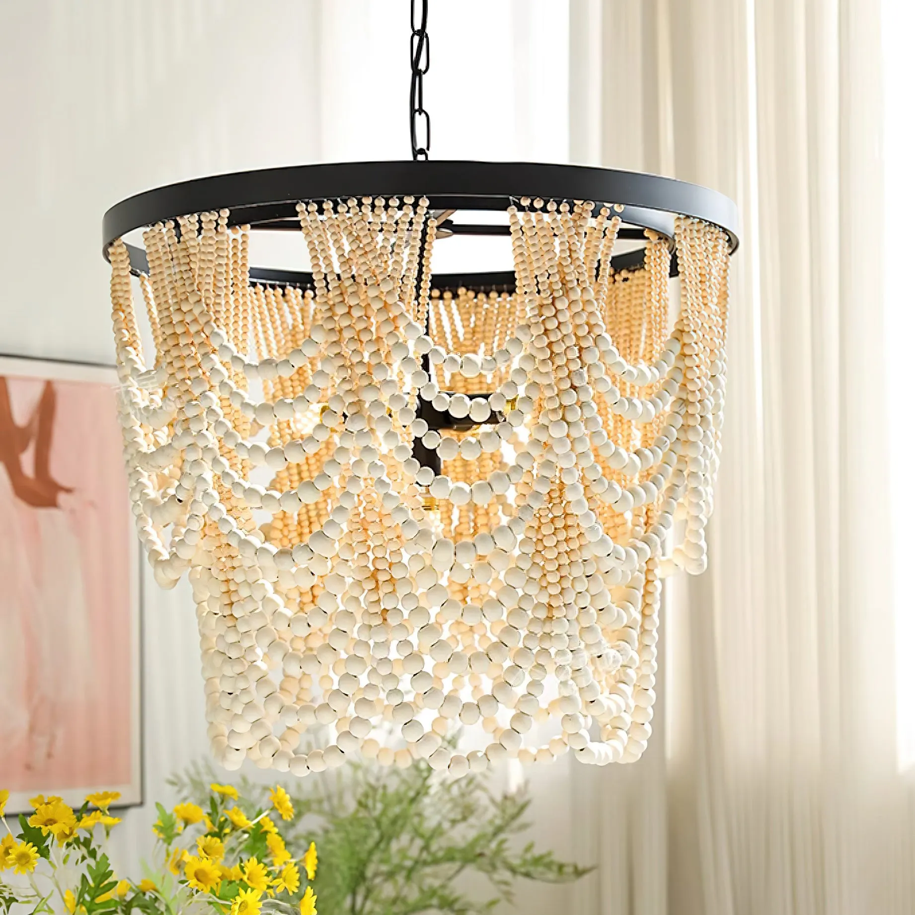 Amelia Wood Bead Chandelier