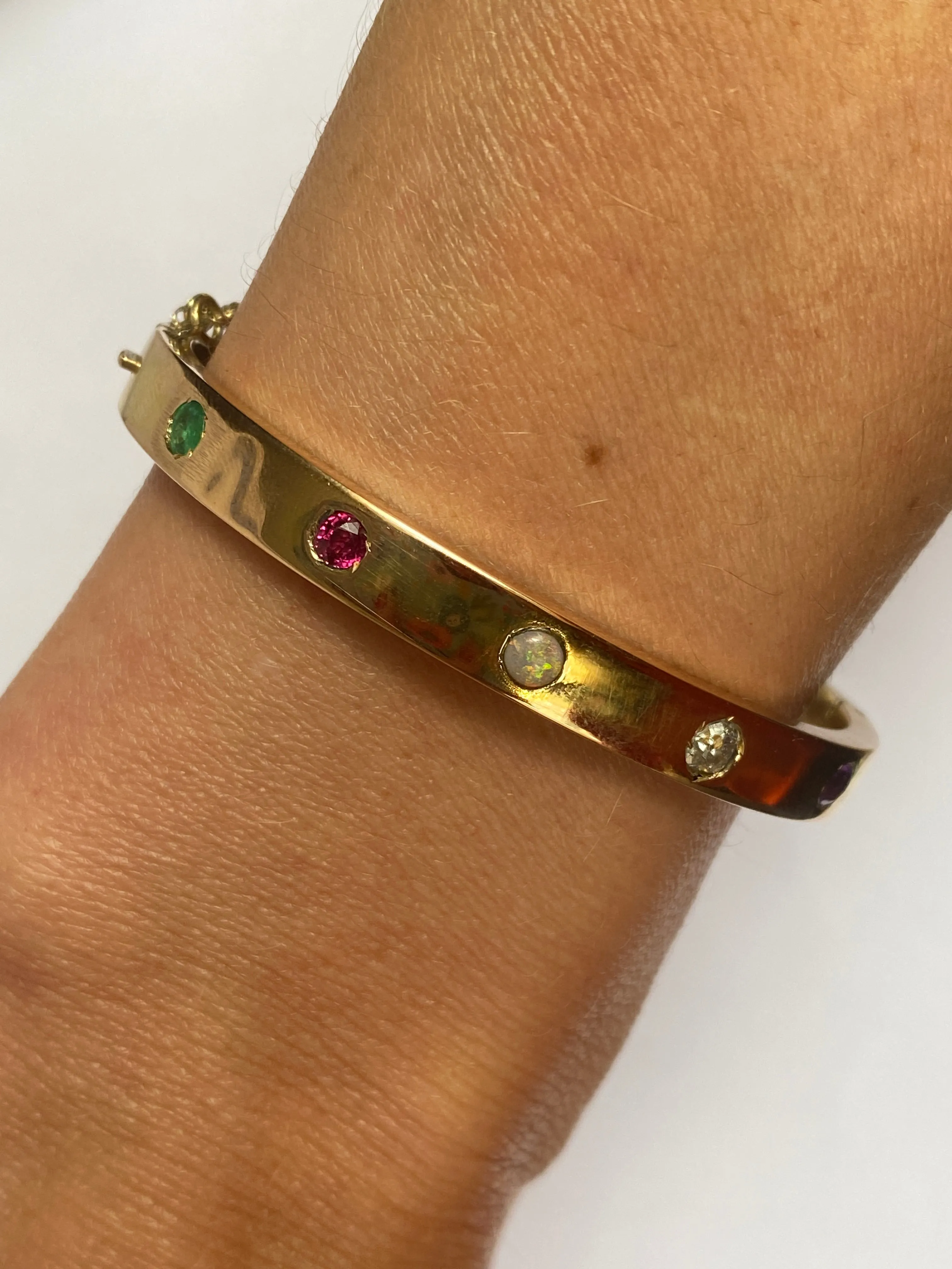 Antique, 15ct Gold Acrostic 'Adore' Bangle (Diamond, Amethyst, Opal, Emerald, Ruby)