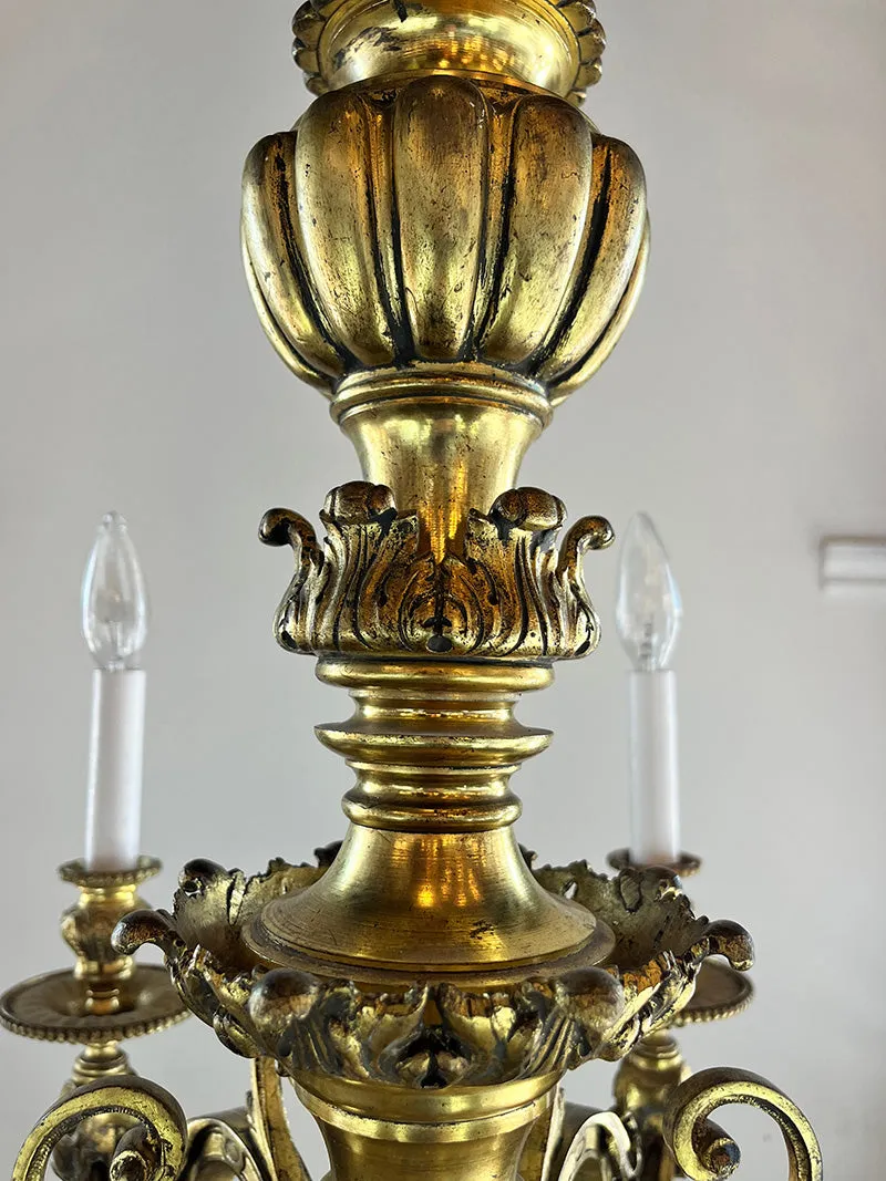 Antique Circa 1900 French Bronze and Ormolu Regency Six Light Chandelier