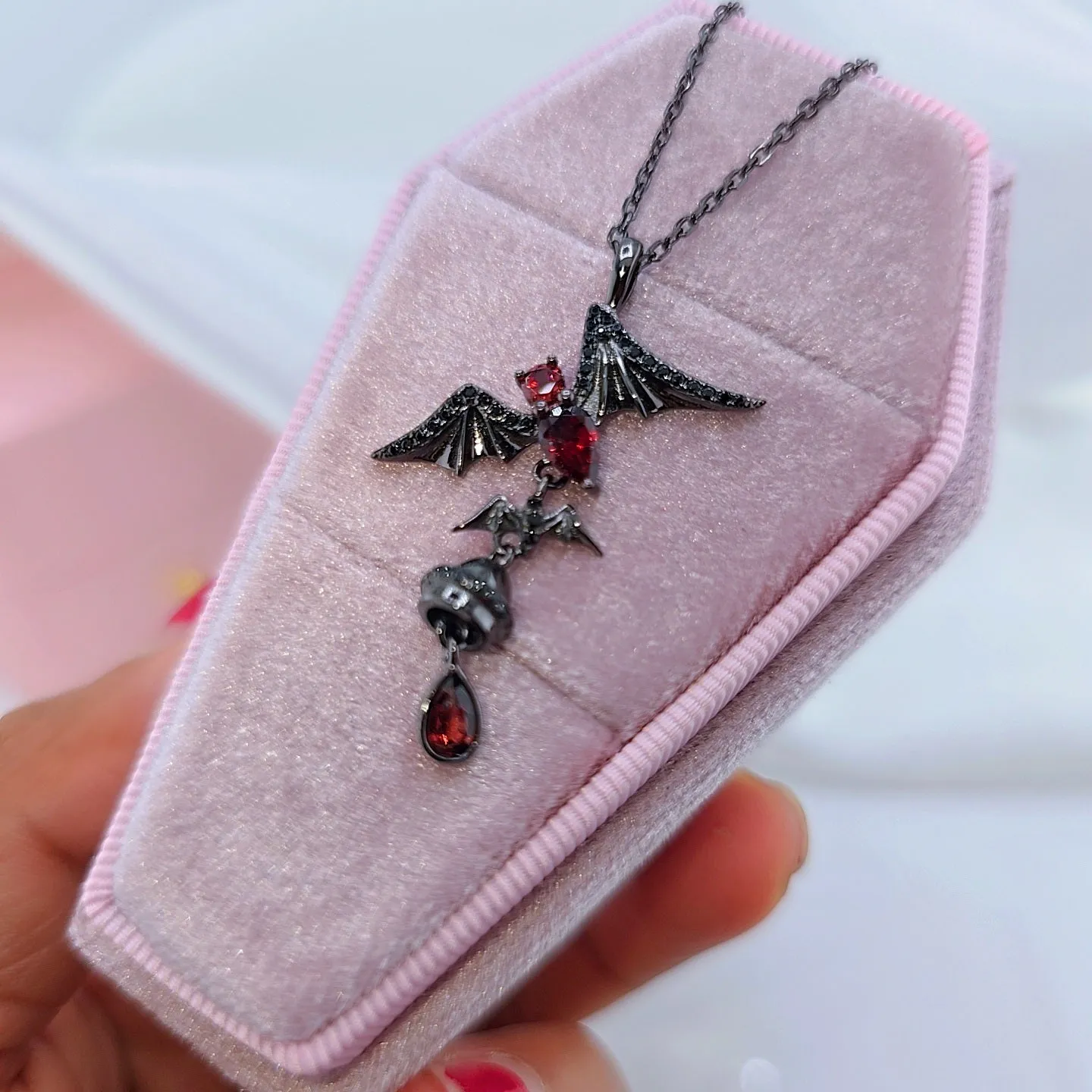 Bat Shaped Natural Garnet Vintage Gothic Punk Necklace