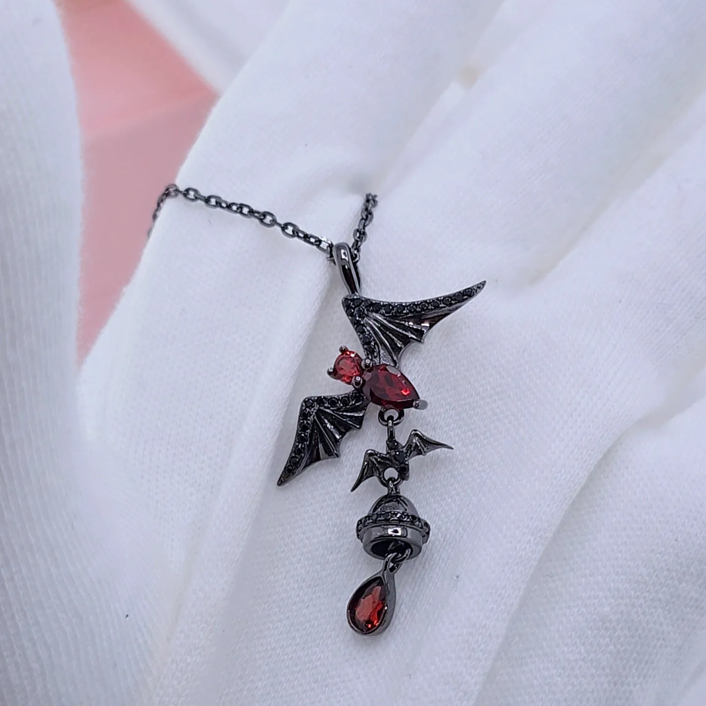 Bat Shaped Natural Garnet Vintage Gothic Punk Necklace