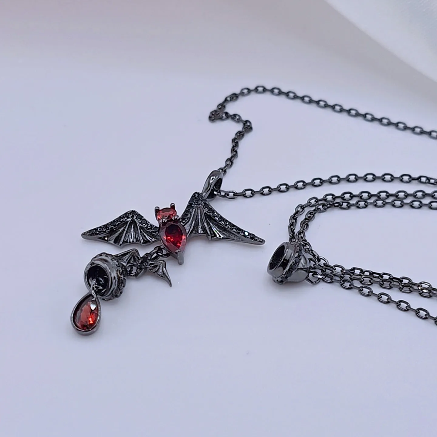 Bat Shaped Natural Garnet Vintage Gothic Punk Necklace