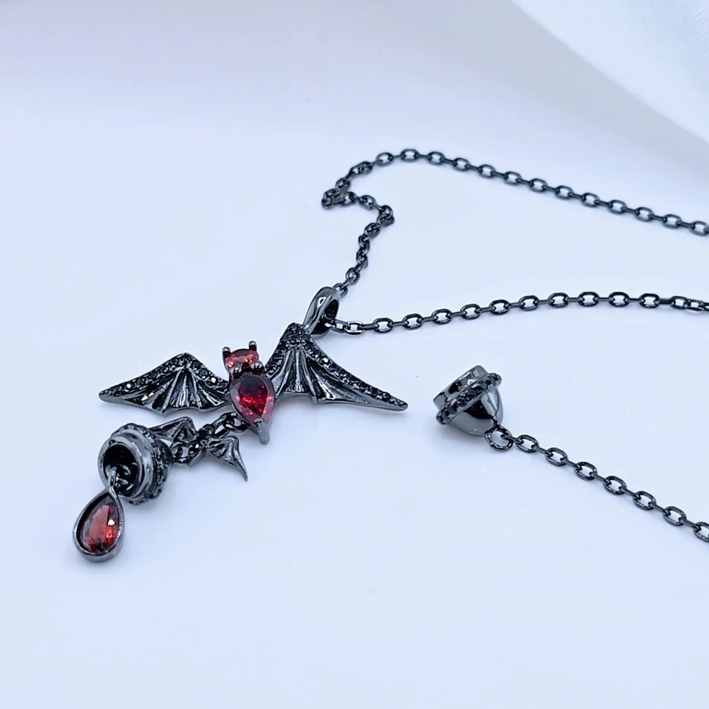 Bat Shaped Natural Garnet Vintage Gothic Punk Necklace