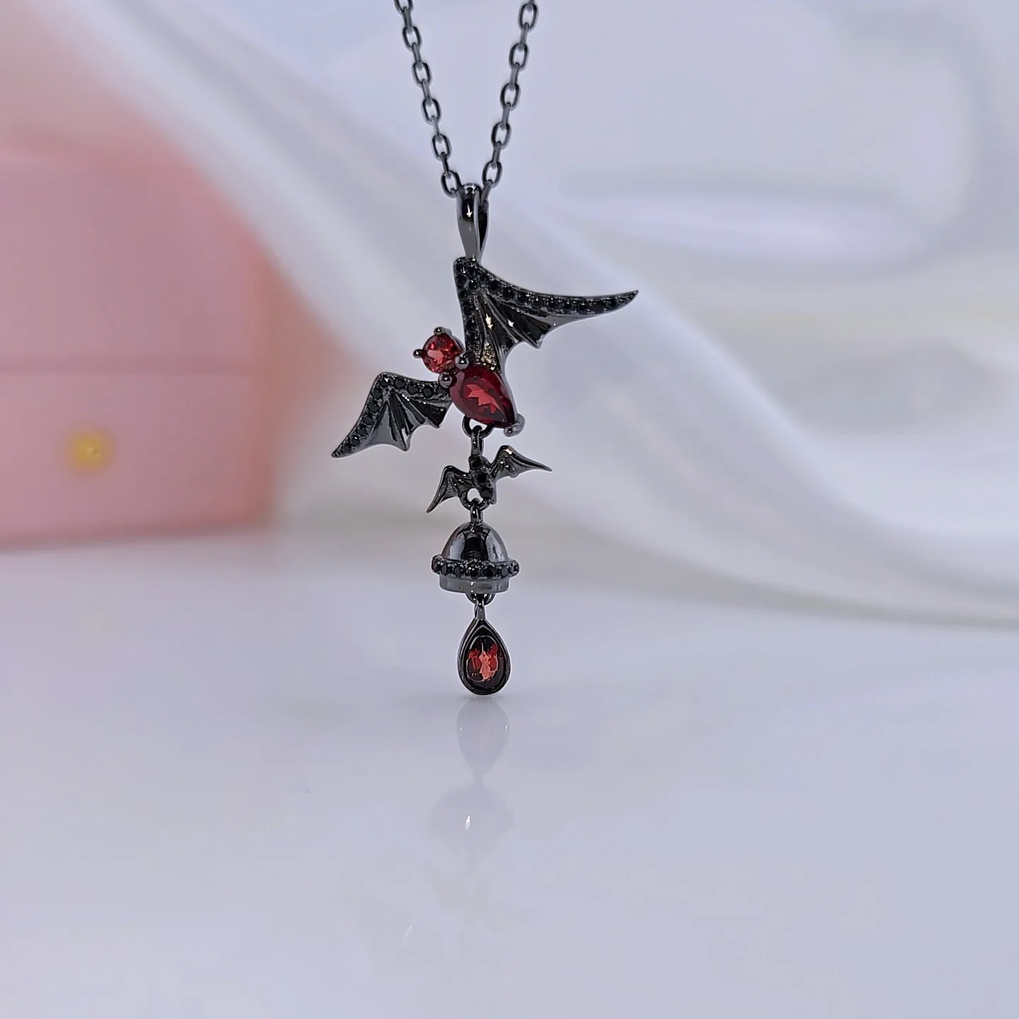 Bat Shaped Natural Garnet Vintage Gothic Punk Necklace