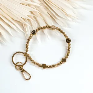 Beaded Bangle Key Ring with Happy Face Spacers in Gold | ONLY 1 LEFT!