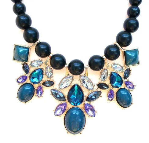 Beaded Mix Crystal Statement Necklace- Teal