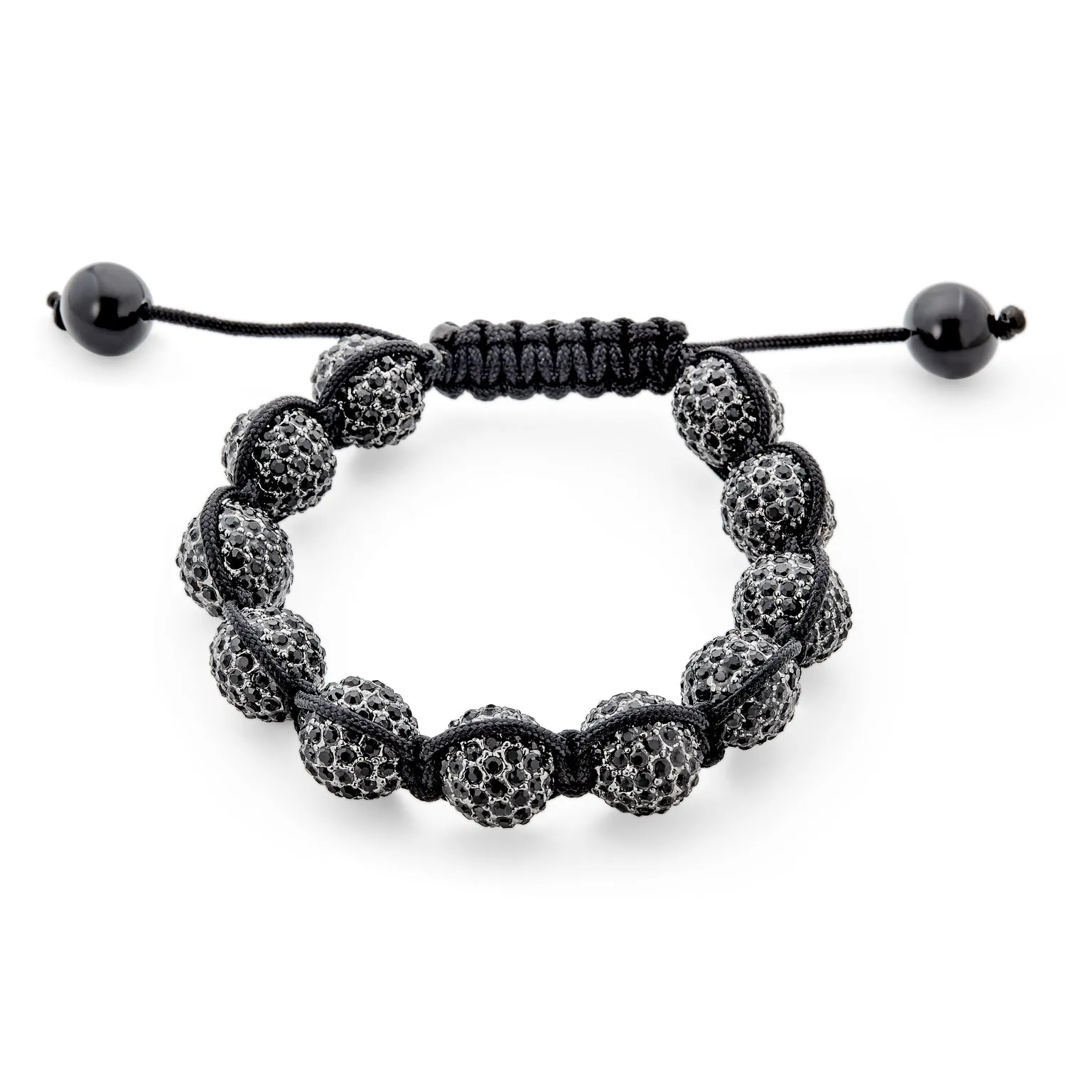 Black Blue Pave Crystal Ball Shamballa Inspired Bracelet Black Cord