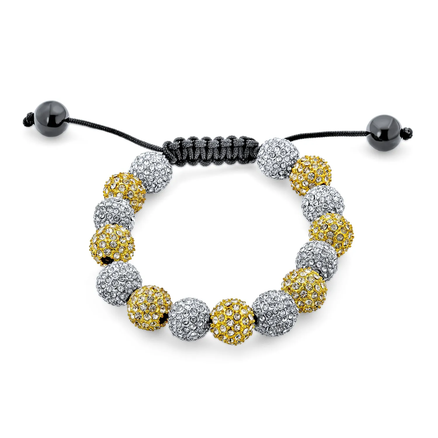 Black Blue Pave Crystal Ball Shamballa Inspired Bracelet Black Cord