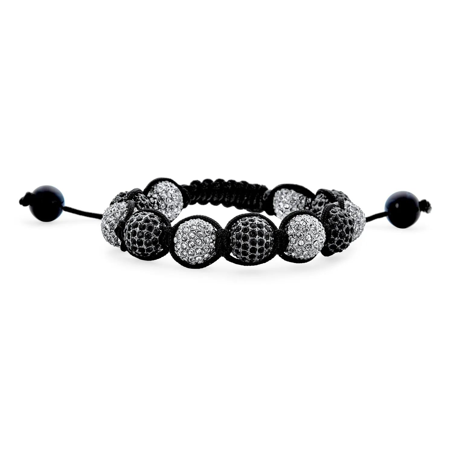 Black Blue Pave Crystal Ball Shamballa Inspired Bracelet Black Cord