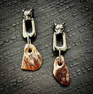 Black Panther Stud Earrings - Amber