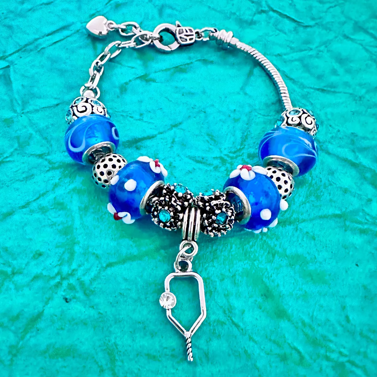 Blue Pickleball Charm Beaded Bracelet