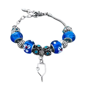 Blue Pickleball Charm Beaded Bracelet