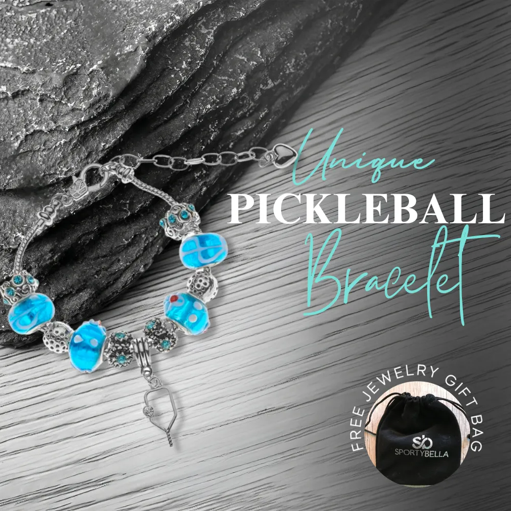 Blue Pickleball Charm Beaded Bracelet