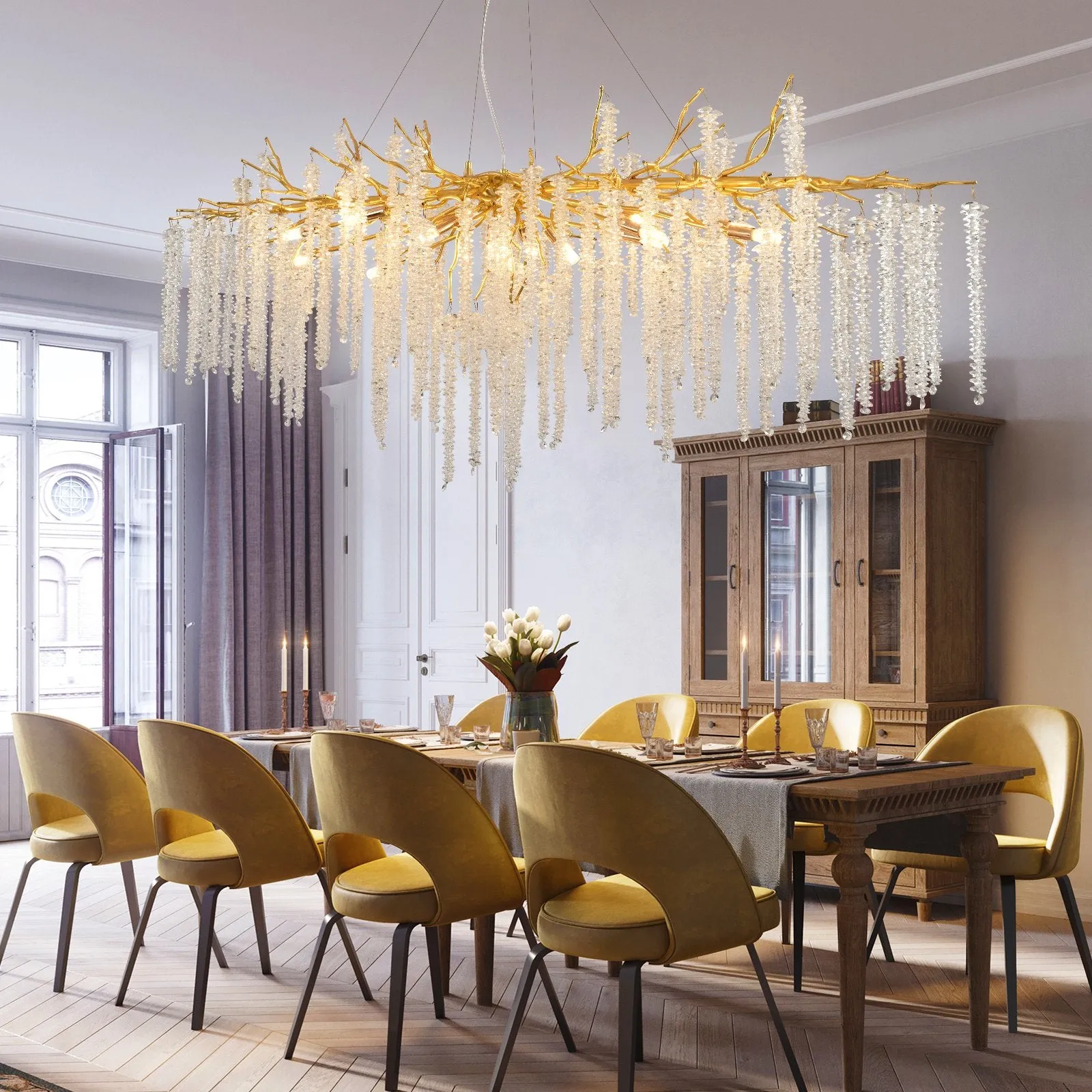 Branch Style Ceiling Light Crystal icicle Chandelier For Dining Table for Modern Home