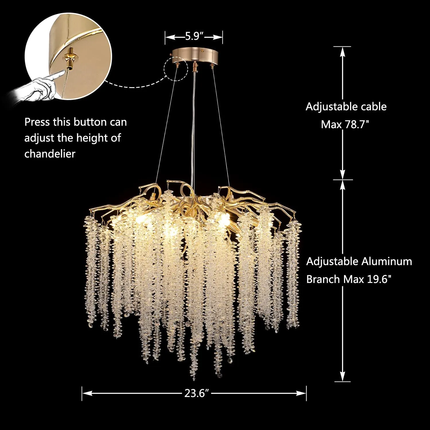 Branch Style Ceiling Light Crystal icicle Chandelier For Dining Table for Modern Home