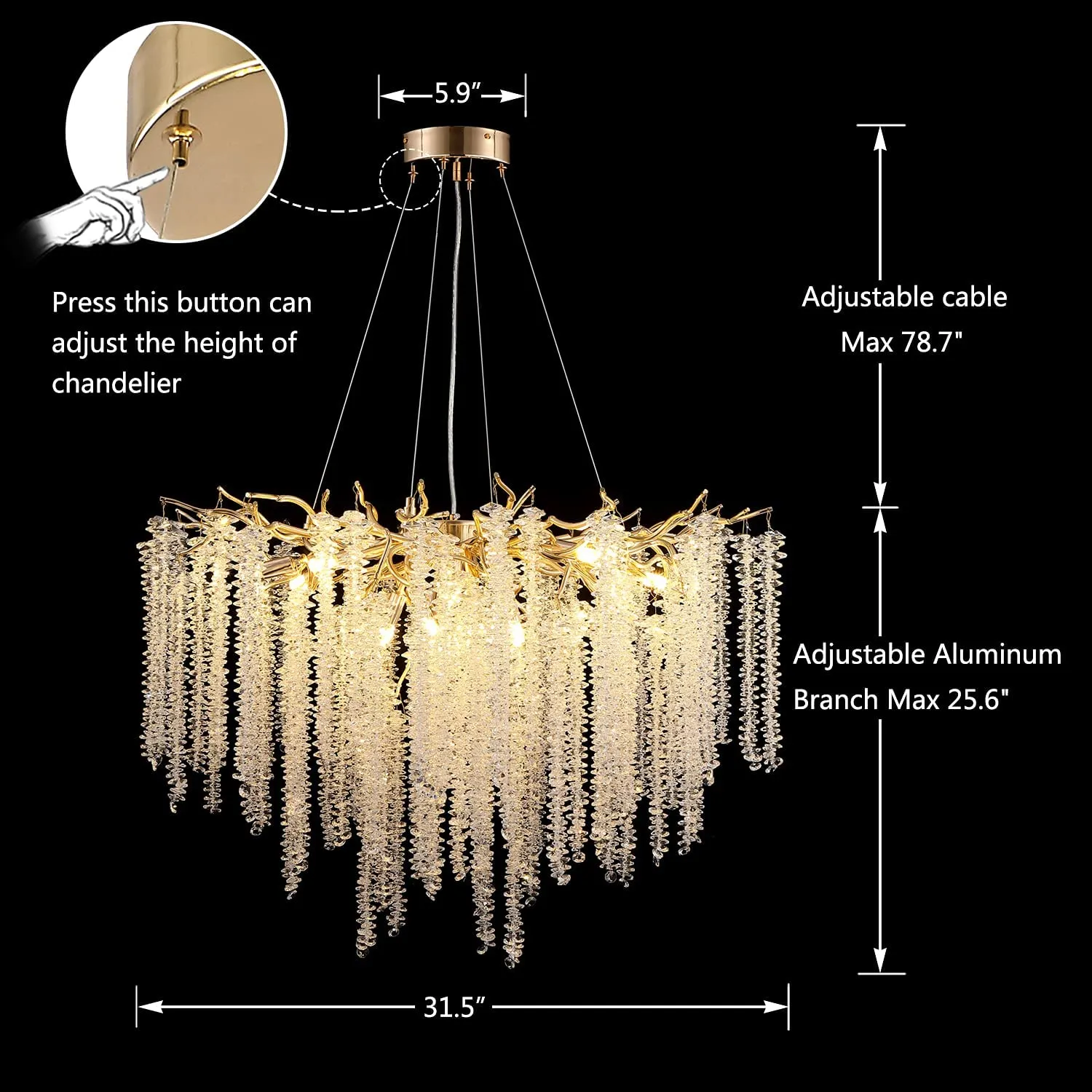 Branch Style Ceiling Light Crystal icicle Chandelier For Dining Table for Modern Home