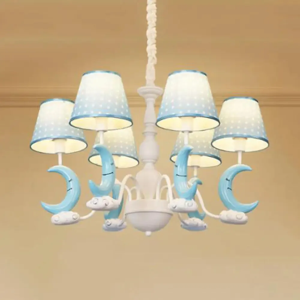 Cartoon Blue Metal Chandelier - Bedroom Hanging Lamp with Tapered Shade