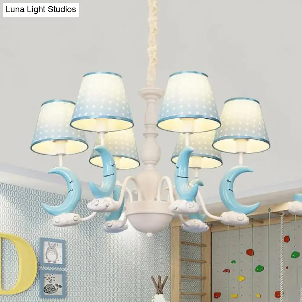 Cartoon Blue Metal Chandelier - Bedroom Hanging Lamp with Tapered Shade