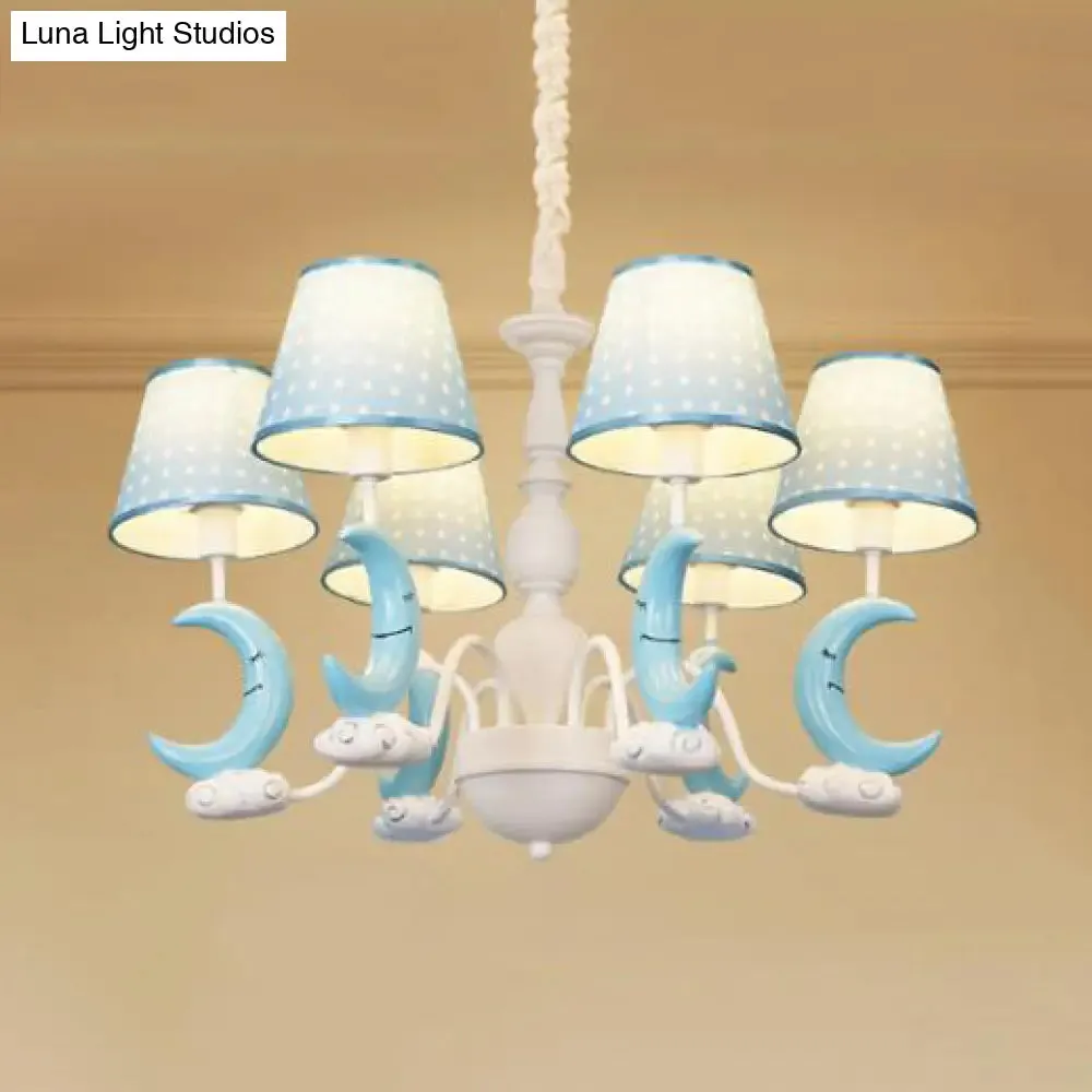 Cartoon Blue Metal Chandelier - Bedroom Hanging Lamp with Tapered Shade