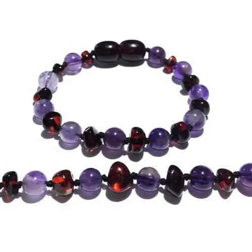 Child Blackberry Amethyst and Dark Cherry Baltic Amber Anklet Bracelet