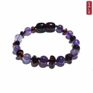 Child Blackberry Amethyst and Dark Cherry Baltic Amber Anklet Bracelet