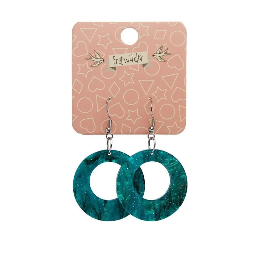 Circle Ripple Glitter Resin Drop Earrings -Emerald