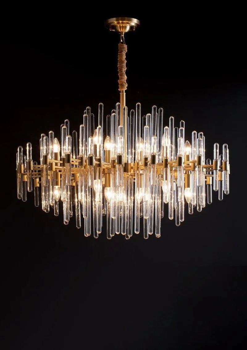 Clear Glass Rods Brass Chandelier