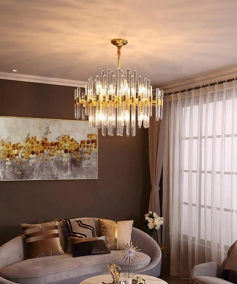 Clear Glass Rods Brass Chandelier