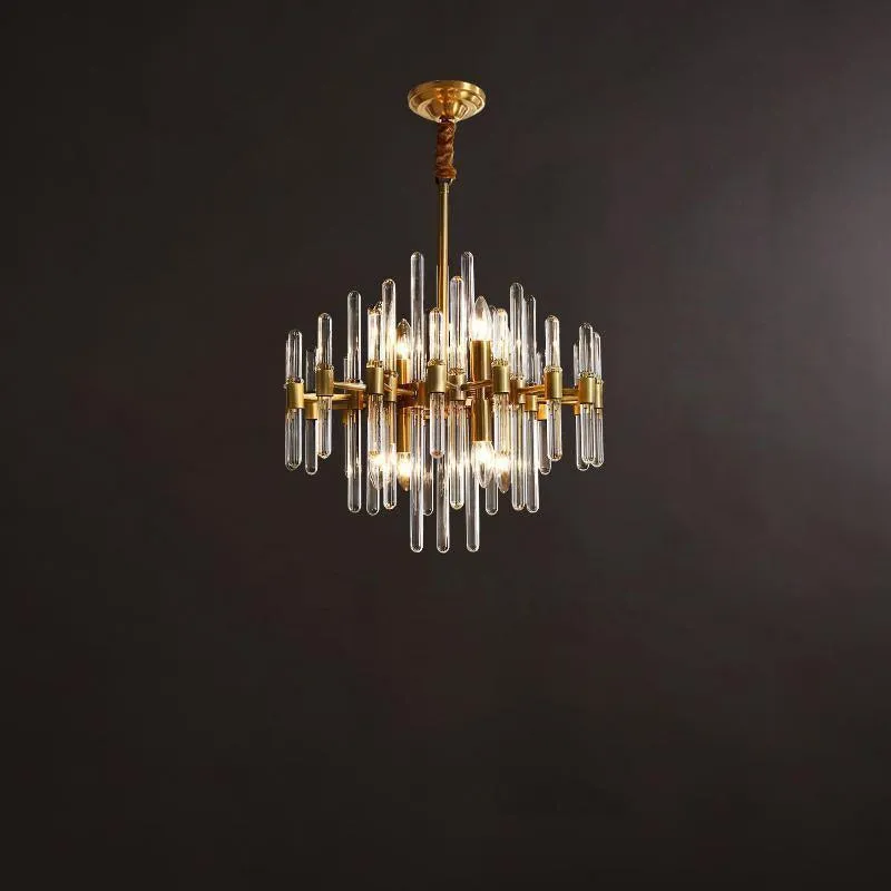 Clear Glass Rods Brass Chandelier