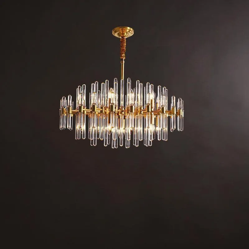 Clear Glass Rods Brass Chandelier