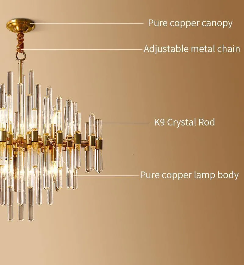 Clear Glass Rods Brass Chandelier