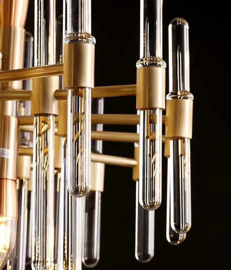 Clear Glass Rods Brass Chandelier