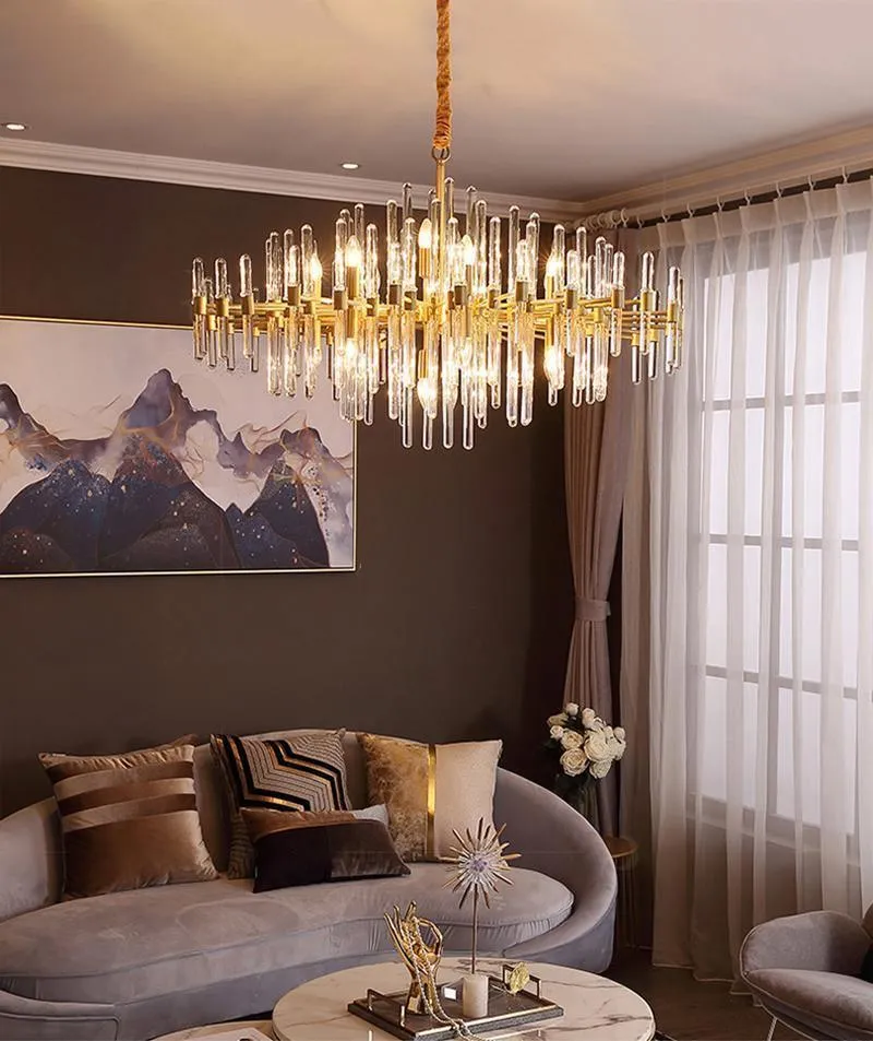 Clear Glass Rods Brass Chandelier