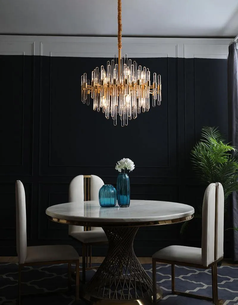 Clear Glass Rods Brass Chandelier