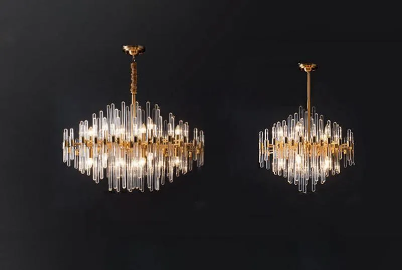 Clear Glass Rods Brass Chandelier