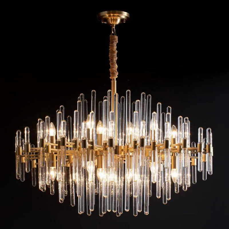 Clear Glass Rods Brass Chandelier