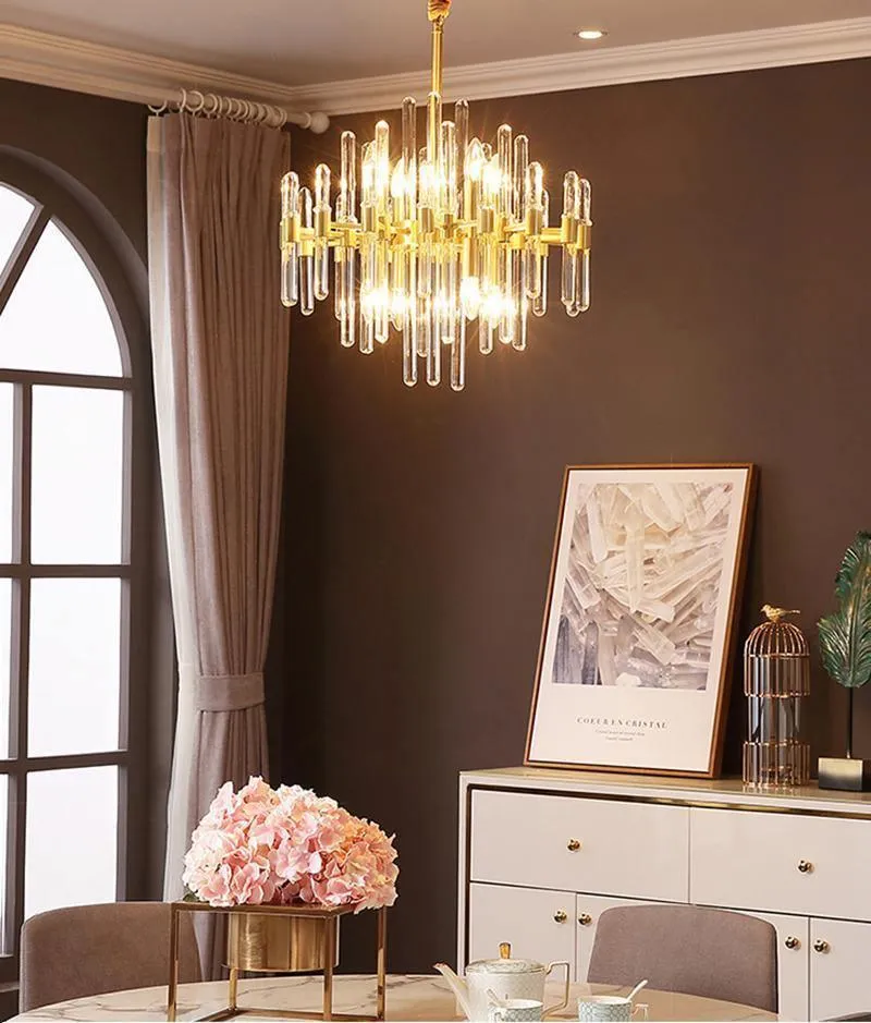 Clear Glass Rods Brass Chandelier