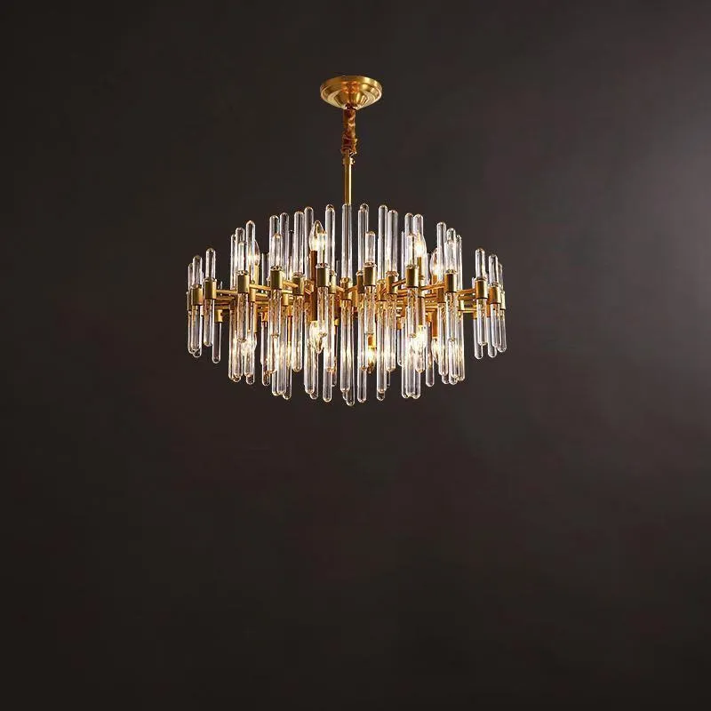 Clear Glass Rods Brass Chandelier