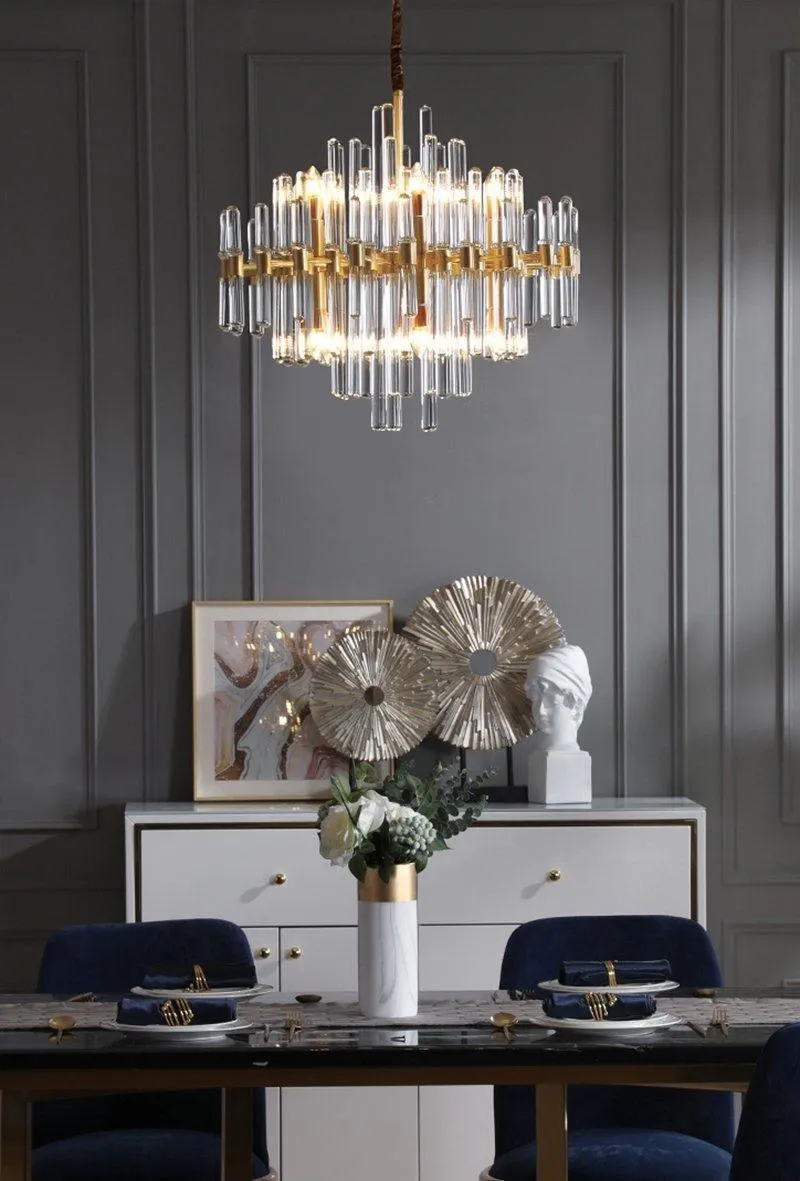 Clear Glass Rods Brass Chandelier