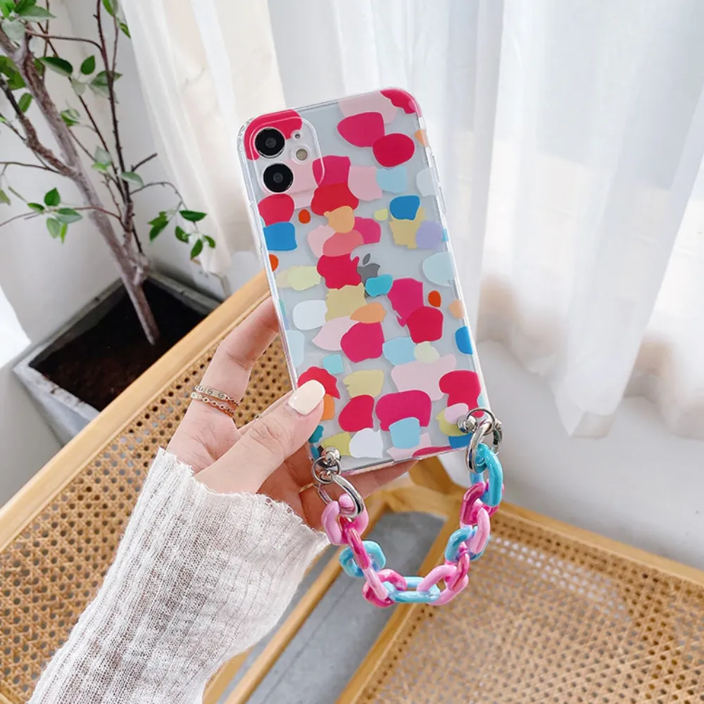 Colorful Phone Case With Bracelet Chain For iPhone