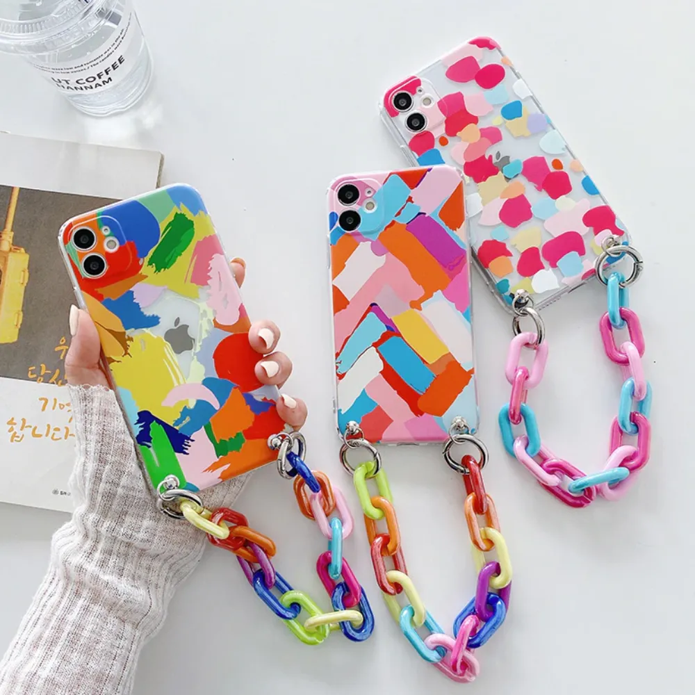 Colorful Phone Case With Bracelet Chain For iPhone