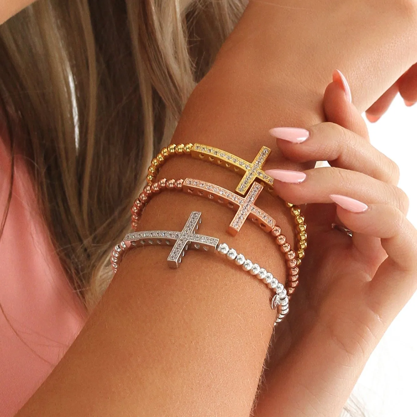 Cross Ball Bracelet - Rose Gold Plated