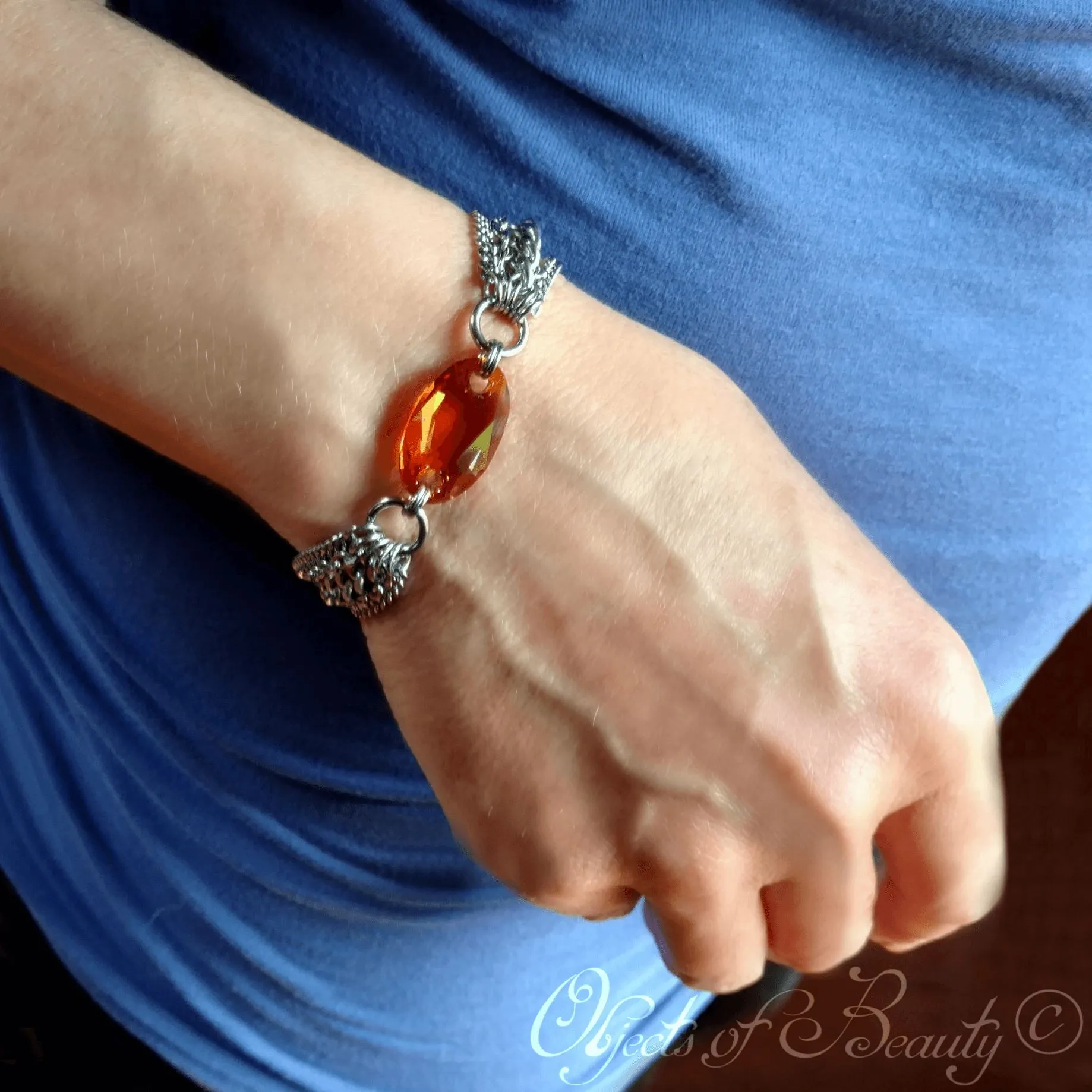 Curiosity Rapt In Maille Copper Amber Crystal Bracelet | Yellowstone Spirit Southwestern Collection