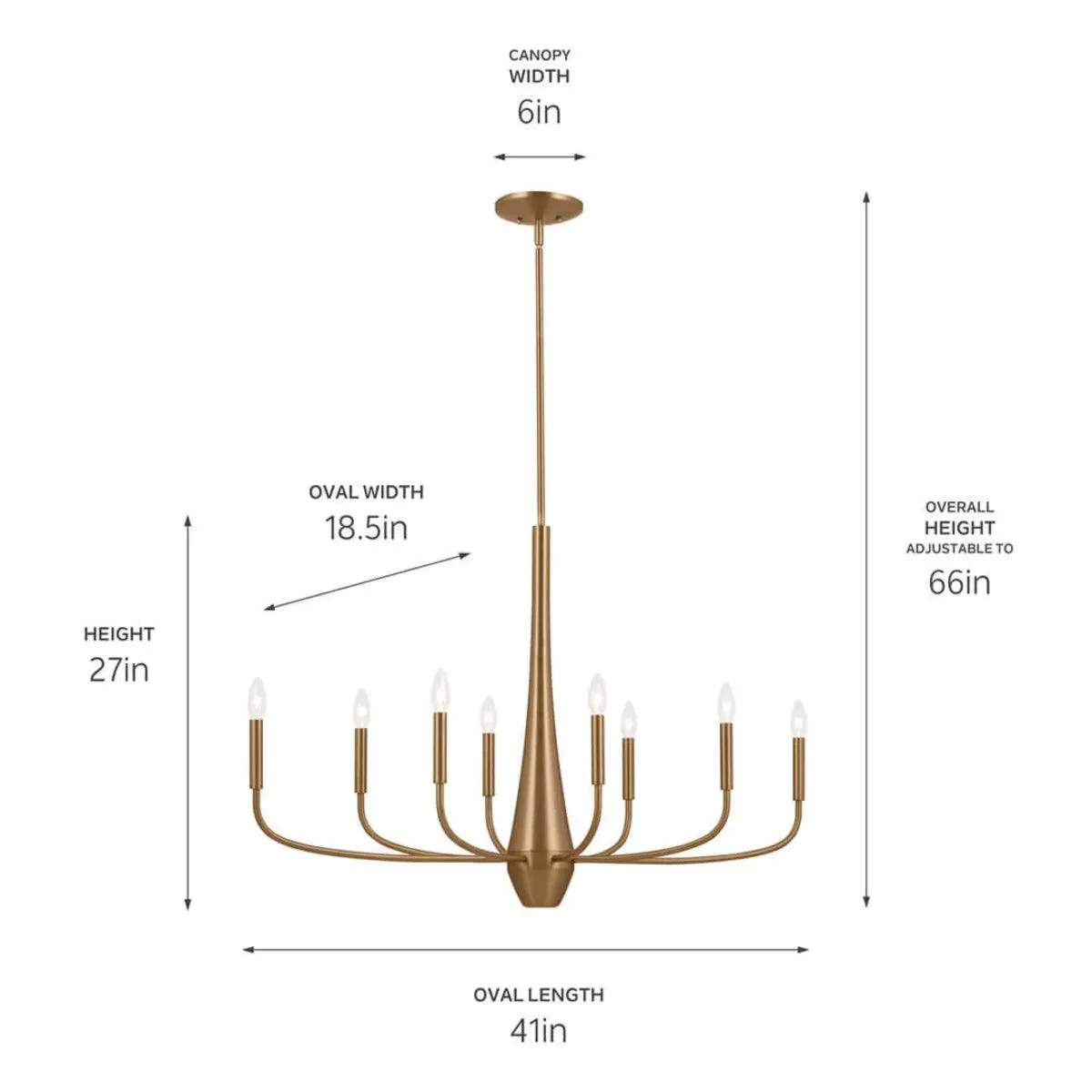 Deela 41" 8-Light Oval Chandelier 1-Tier, Champagne Bronze Finish