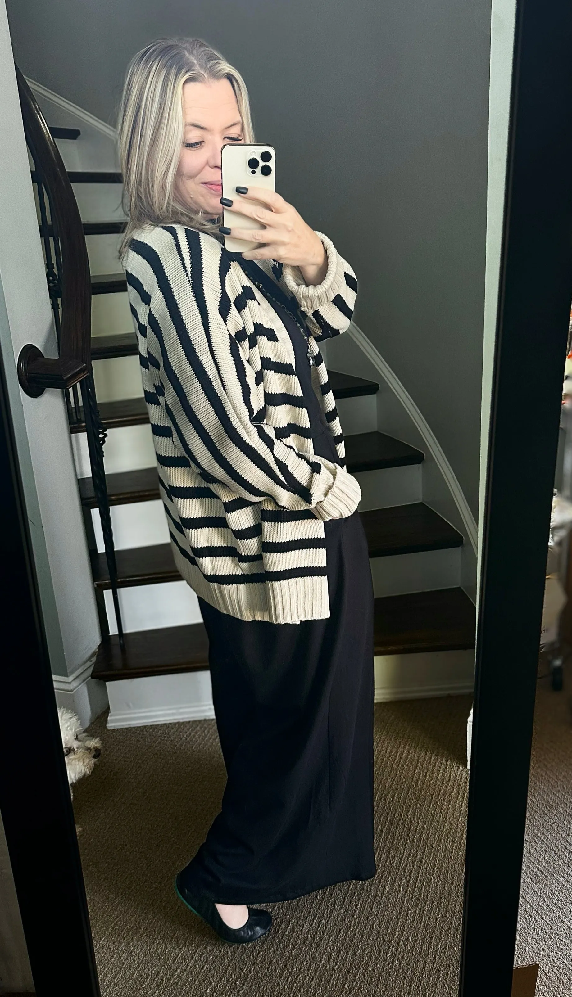 Easy Fit Beige and Black Striped Sweater Cardigan {Andree by Unit}