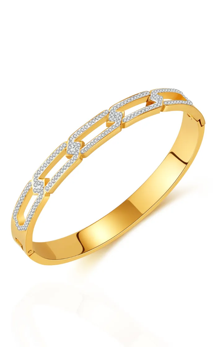 Eliza Cubic Zirconia Link Engravable Clasped Bangle