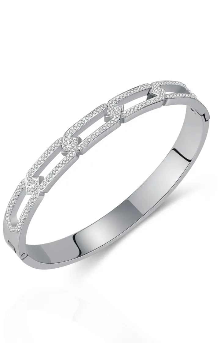 Eliza Cubic Zirconia Link Engravable Clasped Bangle