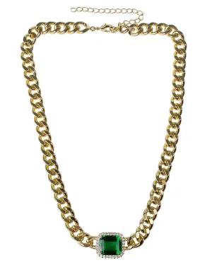 Emerald & Cubic Zirconia Chunky Chain Necklace