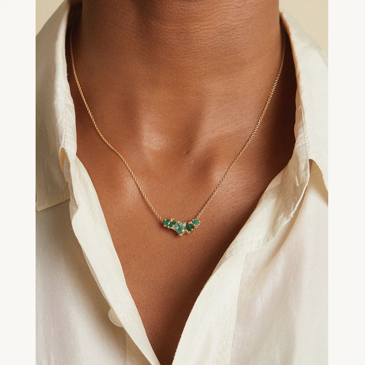 Emerald Cluster Bar Necklace