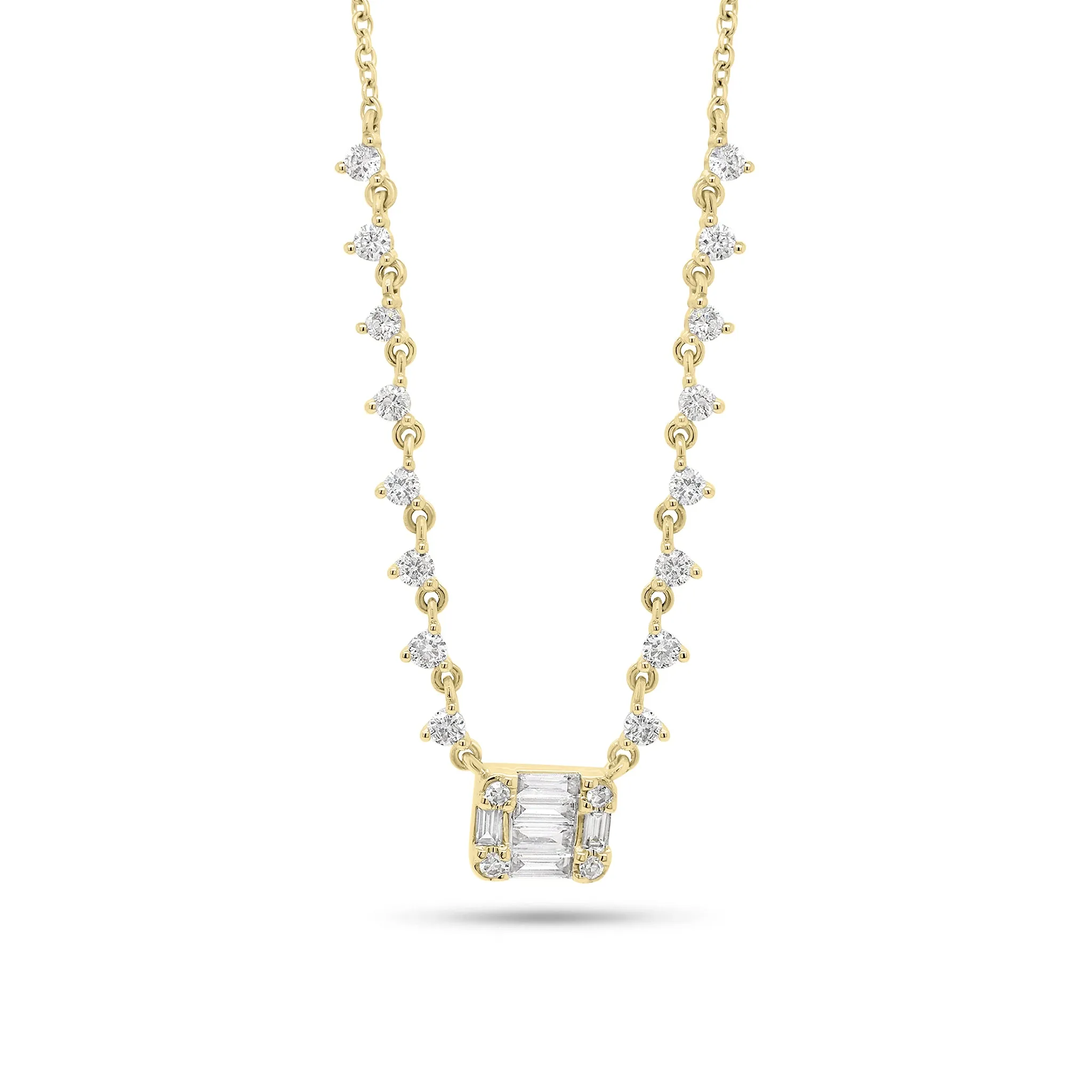 Emerald-Cut Diamond Illusion Pendant on Diamond Chain